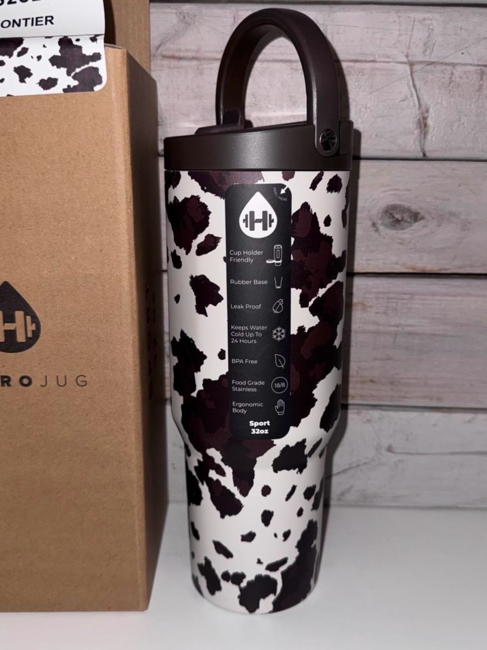 HYDROJUG Frontier Sport 32oz Cow Print Water Bottle